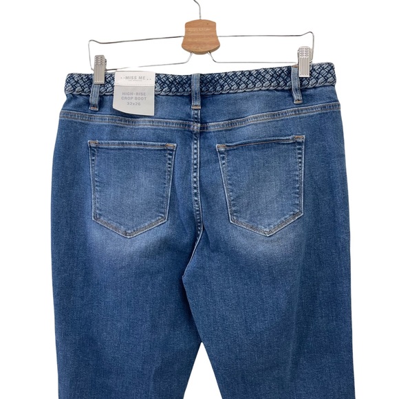 Miss Me High Rise Crop Boot Button Fly Denim Jeans Braided Waistband Size 32x26 - Picture 9 of 16